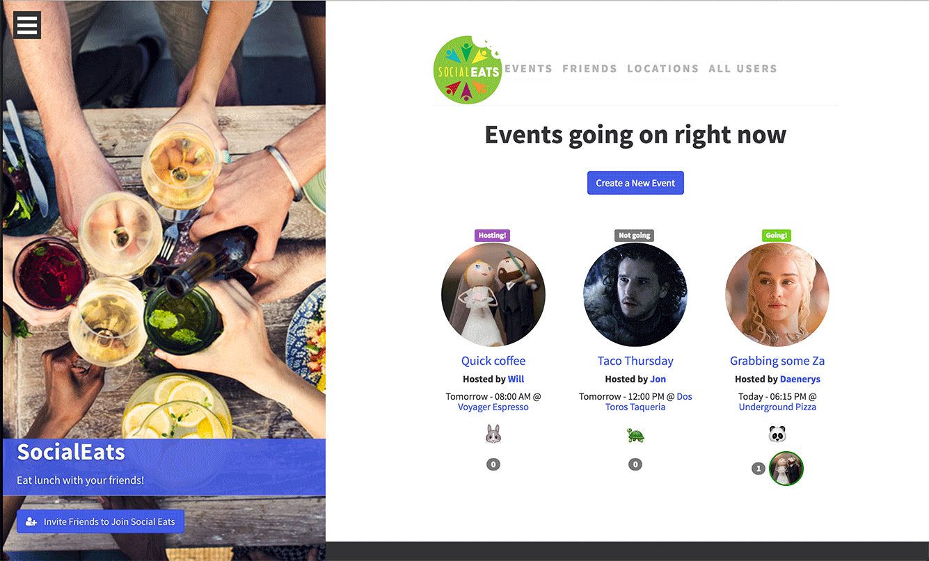 Social Eats Event Page